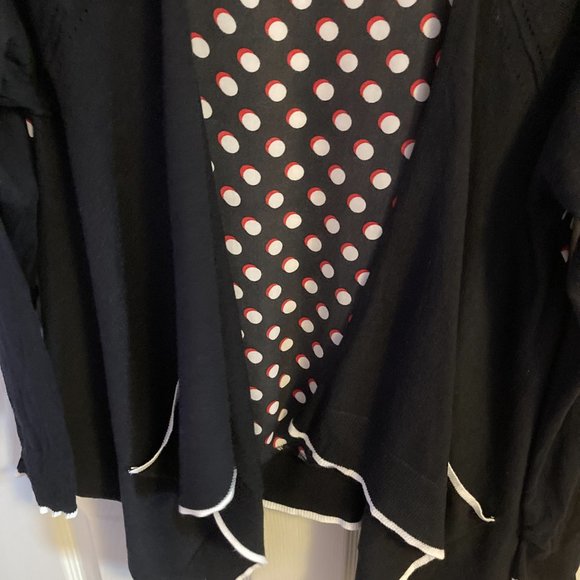 Elle Polka Dot Open Cardigan Size Large Black Red White - Picture 4 of 7